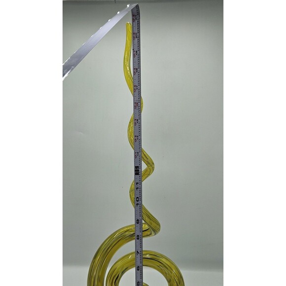 Murano Style Art 21" Glass Spiral Sculpture in Yellow Swirl Pattern With Base - Picture 11 of 11